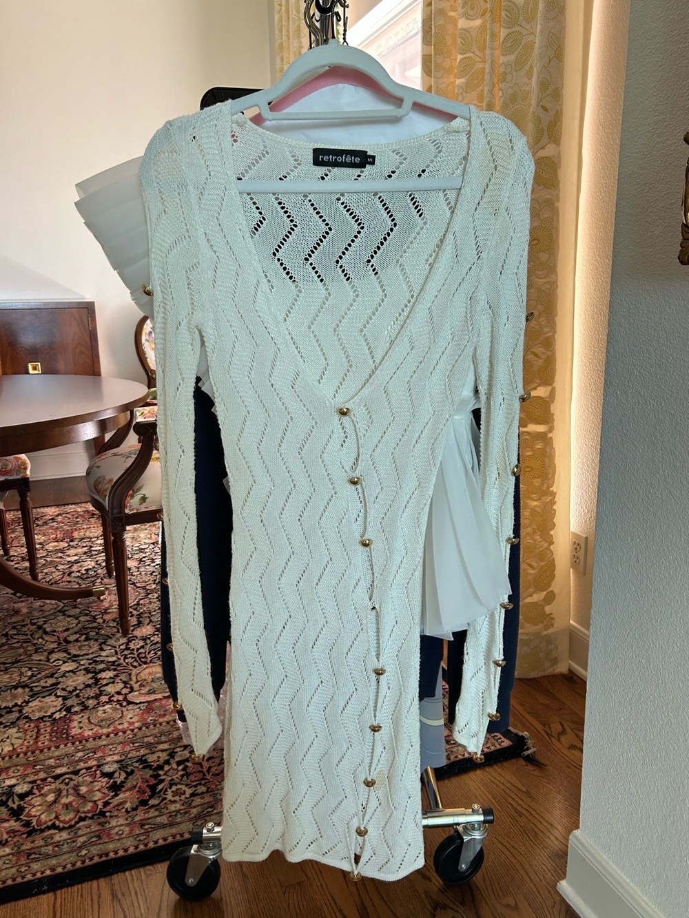 Retrofete | Cream Knit V-Neck Mini Dress